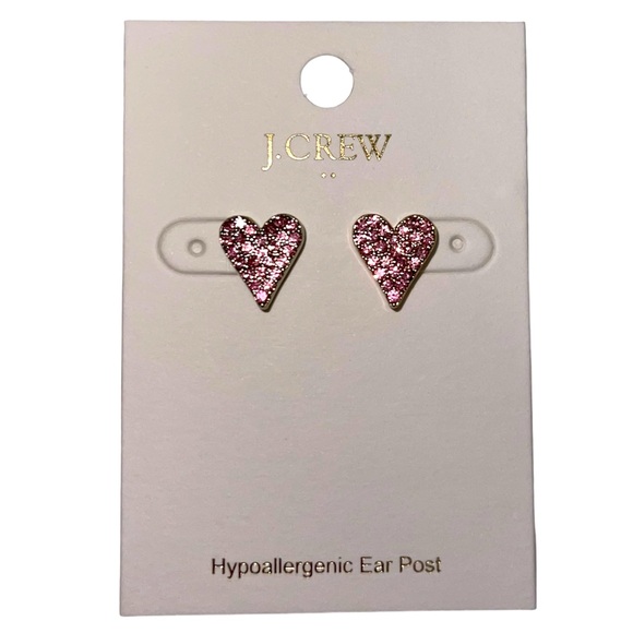 J. CREW Pink Crystal Heart Earrings Pavé Rhinestone Stud Pierced Earrings NWT - Picture 5 of 8